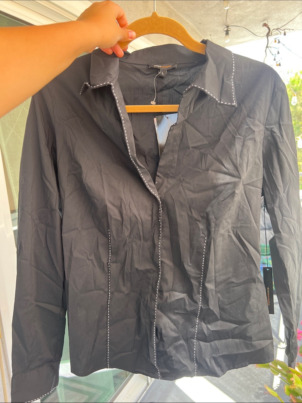 BCBG Black Button-Front Blazer with Contrast Stitching